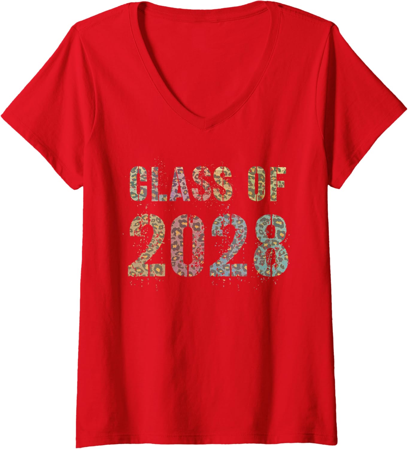 Womens Leopard Print CLASS of 2028 Future Graduation 7th Grade V Neck Apparel Comfort Fit US Top Pick