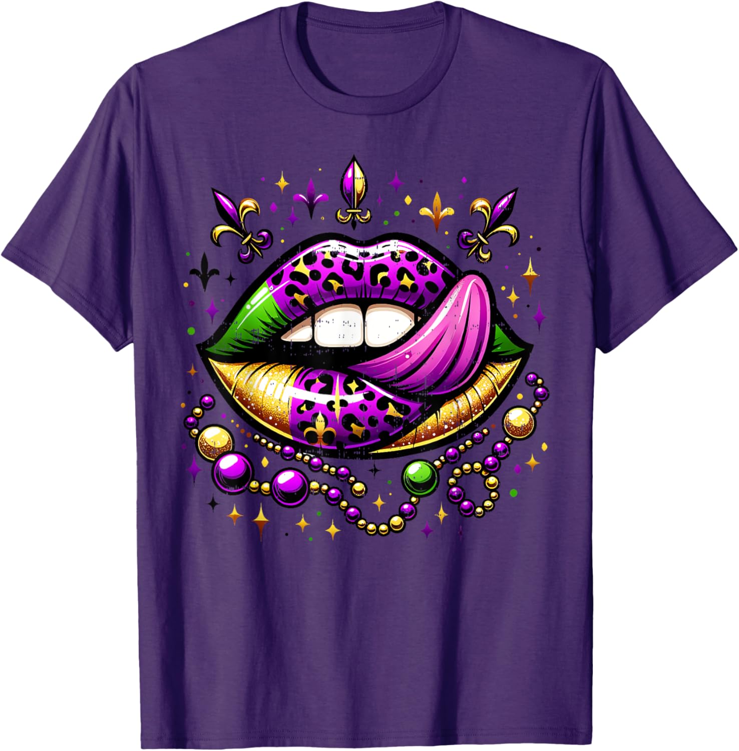 Mardi Gras Outfit Women Queen Lips Cheetah Print Trendy Apparel Premium Print Fan Favorite