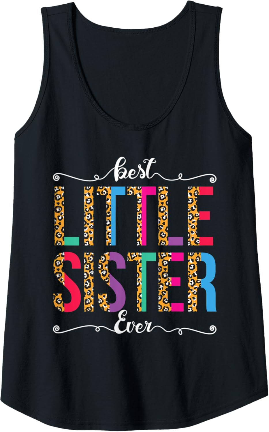 Womens Best Little Sister Ever Leopard or Cheetah Print Text Design Tank Top Tank Top Streetwear Style Everyday Wear