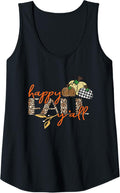 Womens Leopard Pumpkin Happy Fall Y all Thanksgiving Harvest Quote Tank Top Tank Top High Search Demand Everyday Wear
