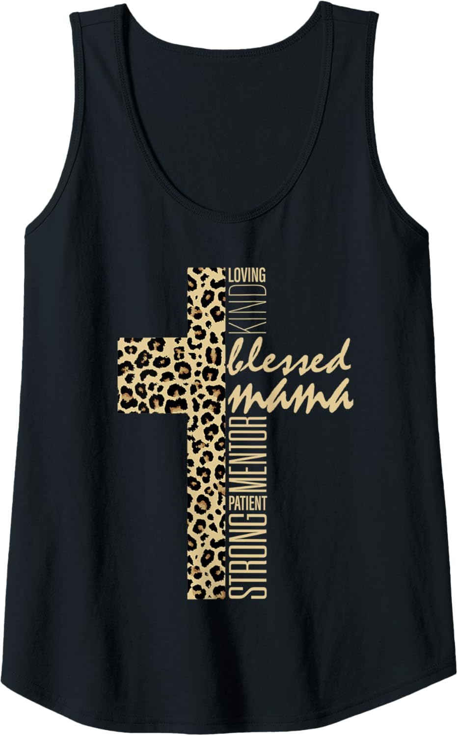 Womens Blessed Mama Cross Cheetah Print Christian Mom Mothers Day Tank Top Tank Top Trending US Hot Right Now