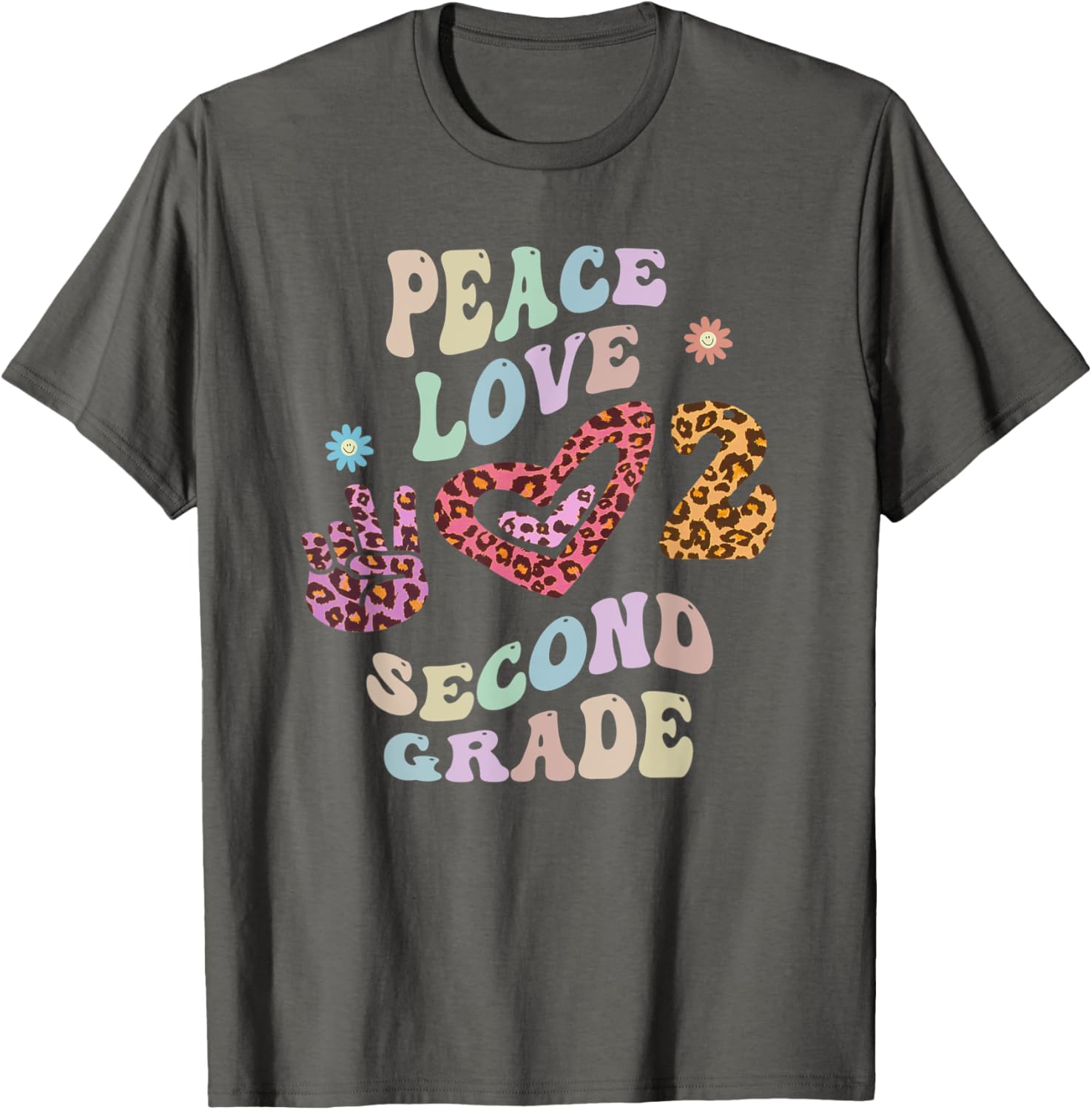 Rainbow PEACE LOVE SECOND GRADE Leopard Print Retro 2nd Gr Apparel Viral TikTok Find Hot Right Now