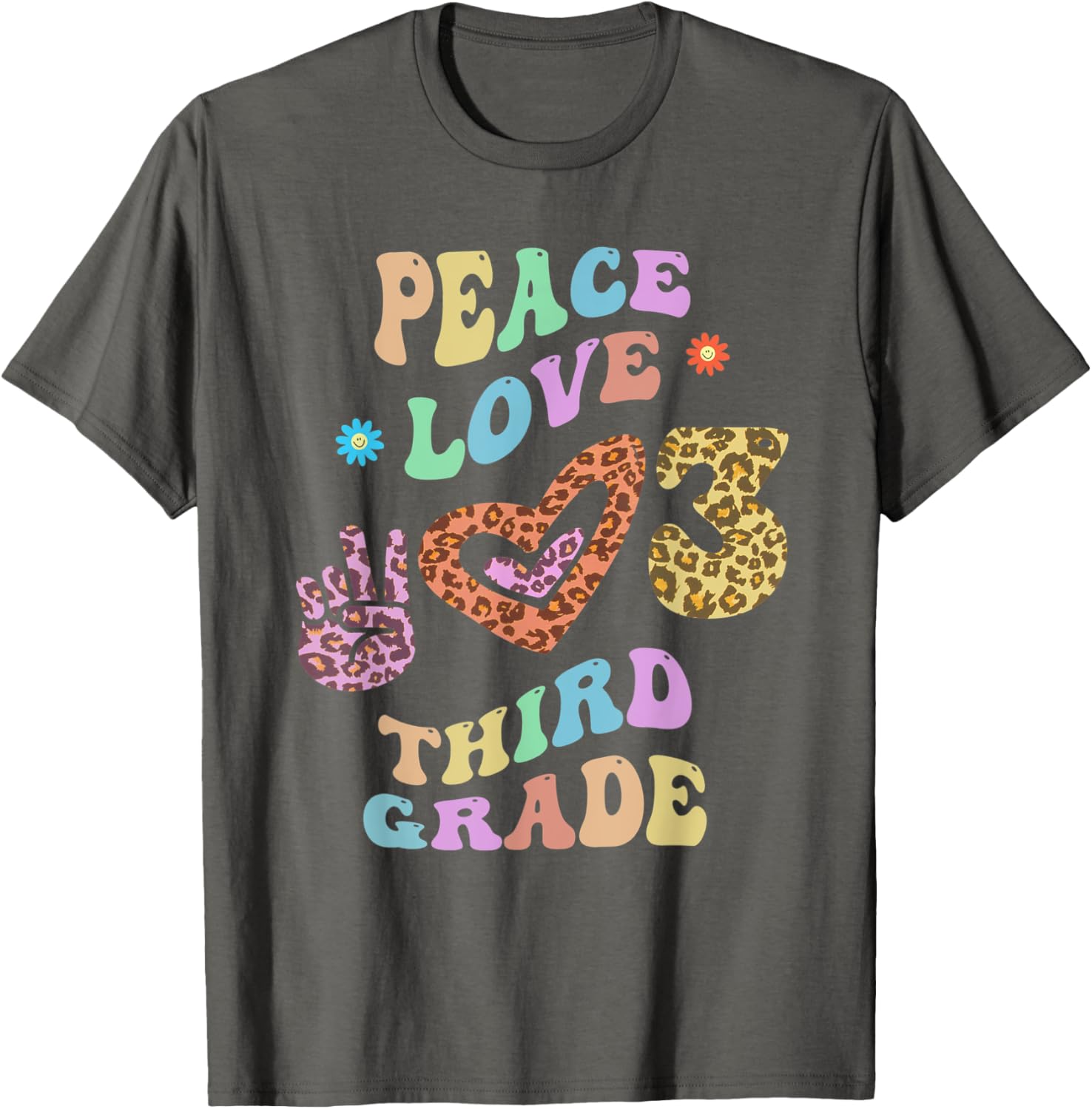 Rainbow PEACE LOVE THIRD GRADE Leopard Print Retro 3rd Gr Apparel Viral TikTok Find Hot Right Now