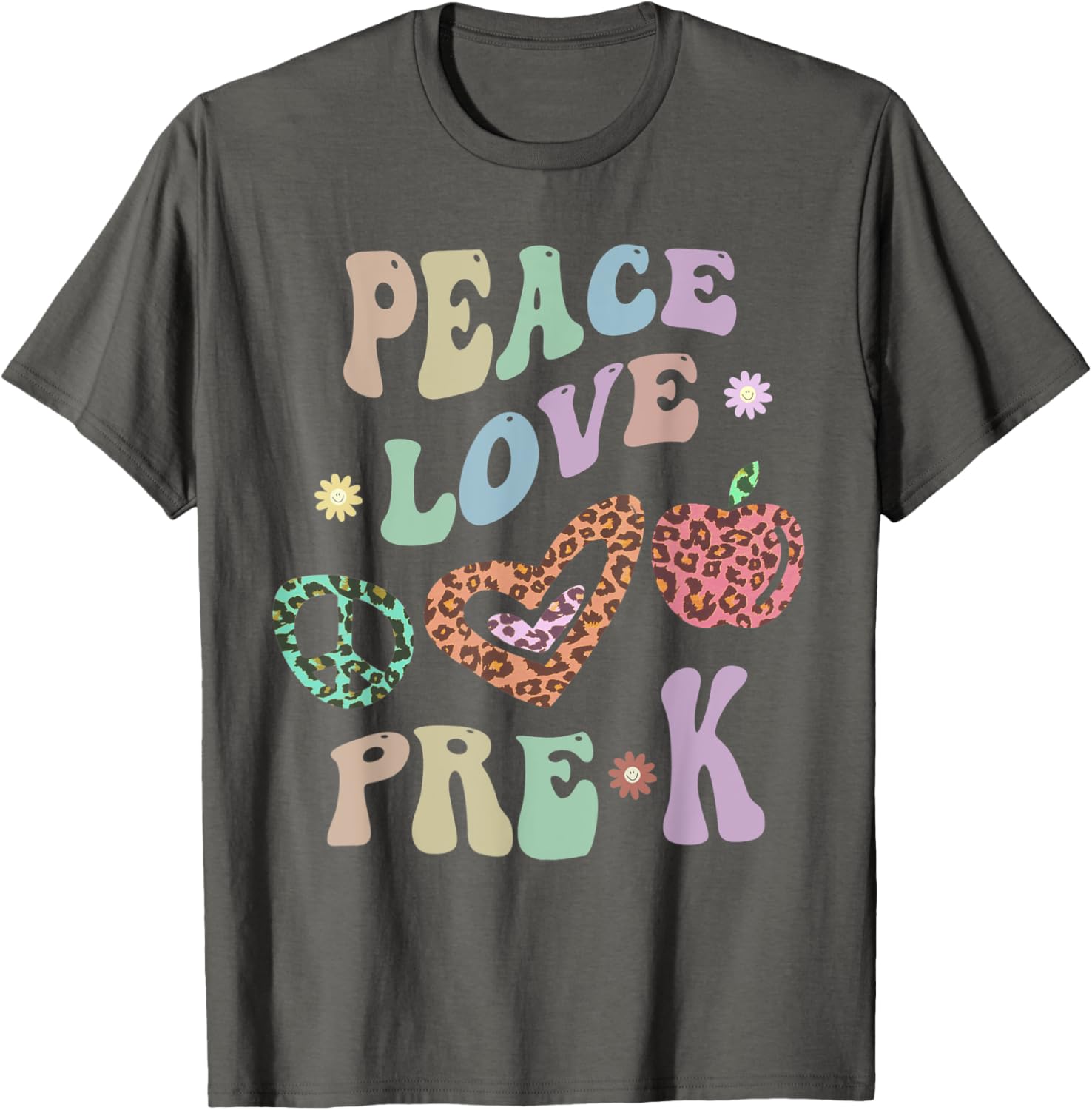 Rainbow PEACE LOVE PRE K Leopard Print Retro PreK Little Apparel Comfort Fit Hot Right Now
