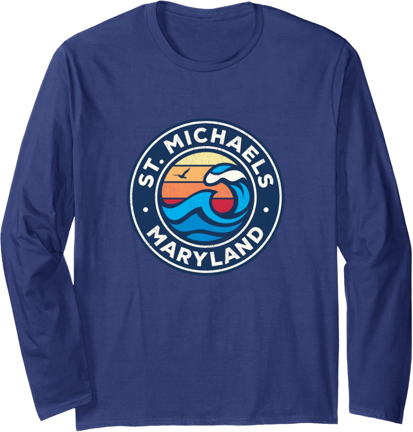 St. Michaels Maryland MD Vintage Nautical Waves Design Long Sleeve Apparel | Viral Streetwear Style