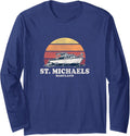 St. Michaels MD Vintage Boating 70s Retro Boat Design Long Sleeve Apparel | US Best Seller