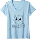 Cute Cartoon Kitten Big Eyes Adorable Ball Of Yarn V-Neck Yarn Supply | Premium Quality | Perfect for Crafters