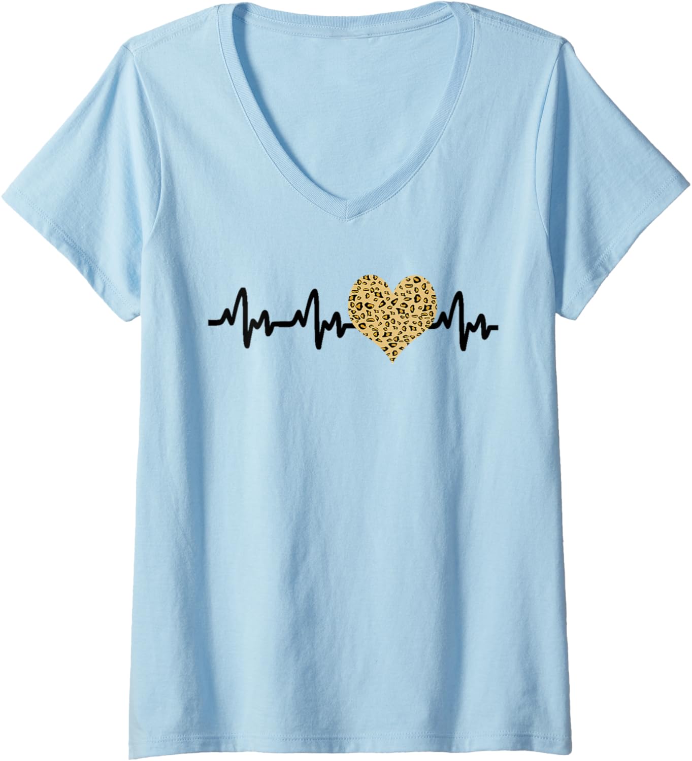 Womens Cheetah Leopard Heart Doctor Nurse Heartbeat EKG Rhythm Fun V Neck Apparel Premium Print US Top Pick