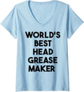 Womens World's Best Head Grease Maker V-Neck Apparel | Premium Quality | Comfort Daily Wear