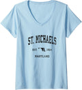 Womens St. Michaels Maryland MD Vintage Athletic Black Sports Desig V-Neck Apparel | Viral Streetwear Style