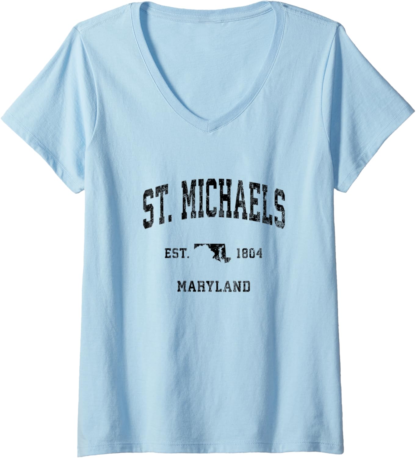 Womens St. Michaels Maryland MD Vintage Athletic Black Sports Desig V-Neck Apparel | Viral Streetwear Style