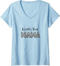Womens World s Best Mama White Leopard Print Cheetah Mom Graphic V Neck Apparel High Search Demand US Top Pick