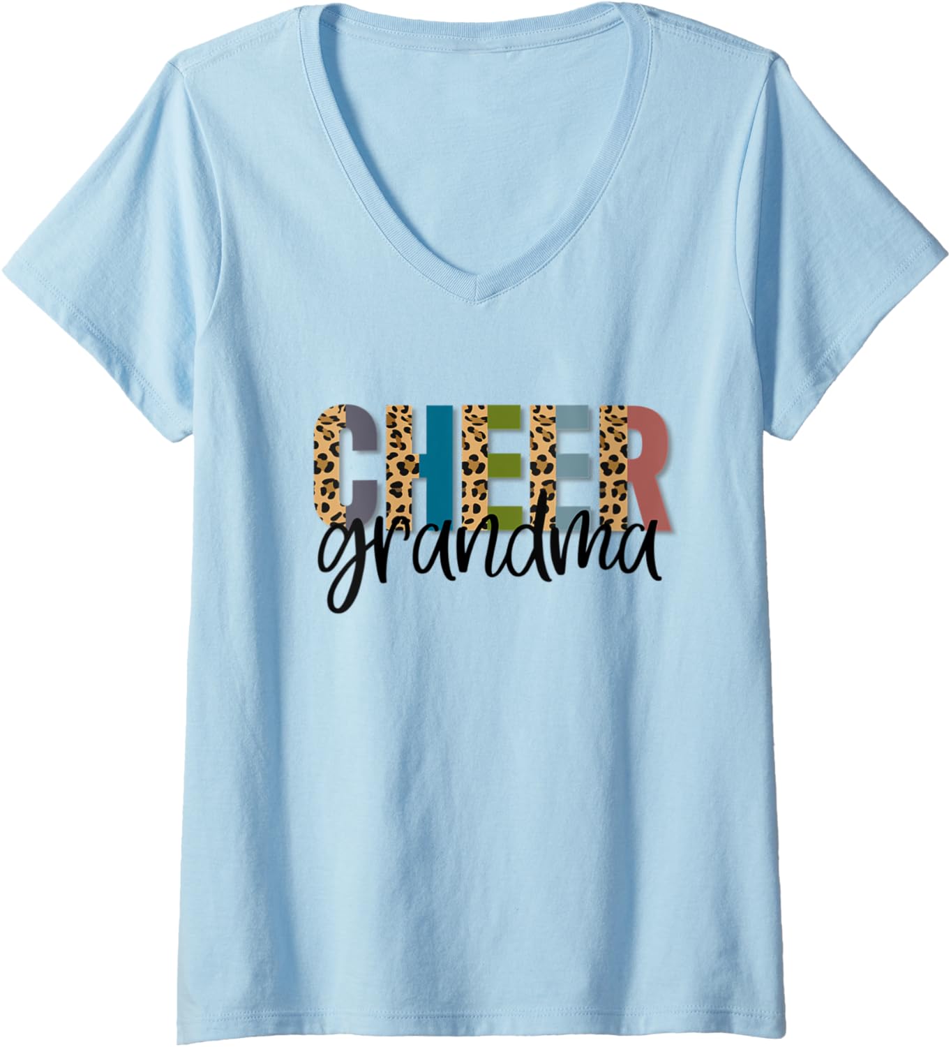 Womens Cheer GRANDMA Leopard Cheetah Print Retro Trendy Cute V Neck Apparel Comfort Fit US Top Pick