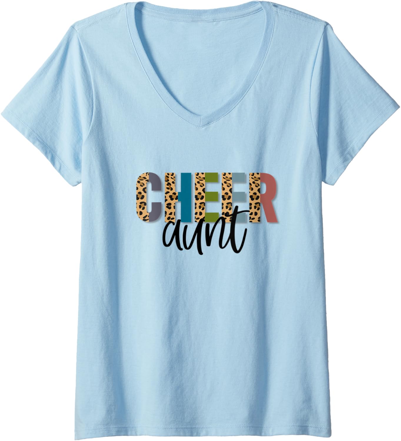 Womens Cheer AUNT Leopard Cheetah Print Retro Trendy Cute V Neck Apparel Trending US Hot Right Now