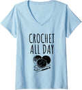 Womens Crochet All Day Crocheting Yarn Hook Crocheter Crocheters V-Neck Yarn Supply | High Search Volume | Best Selle...