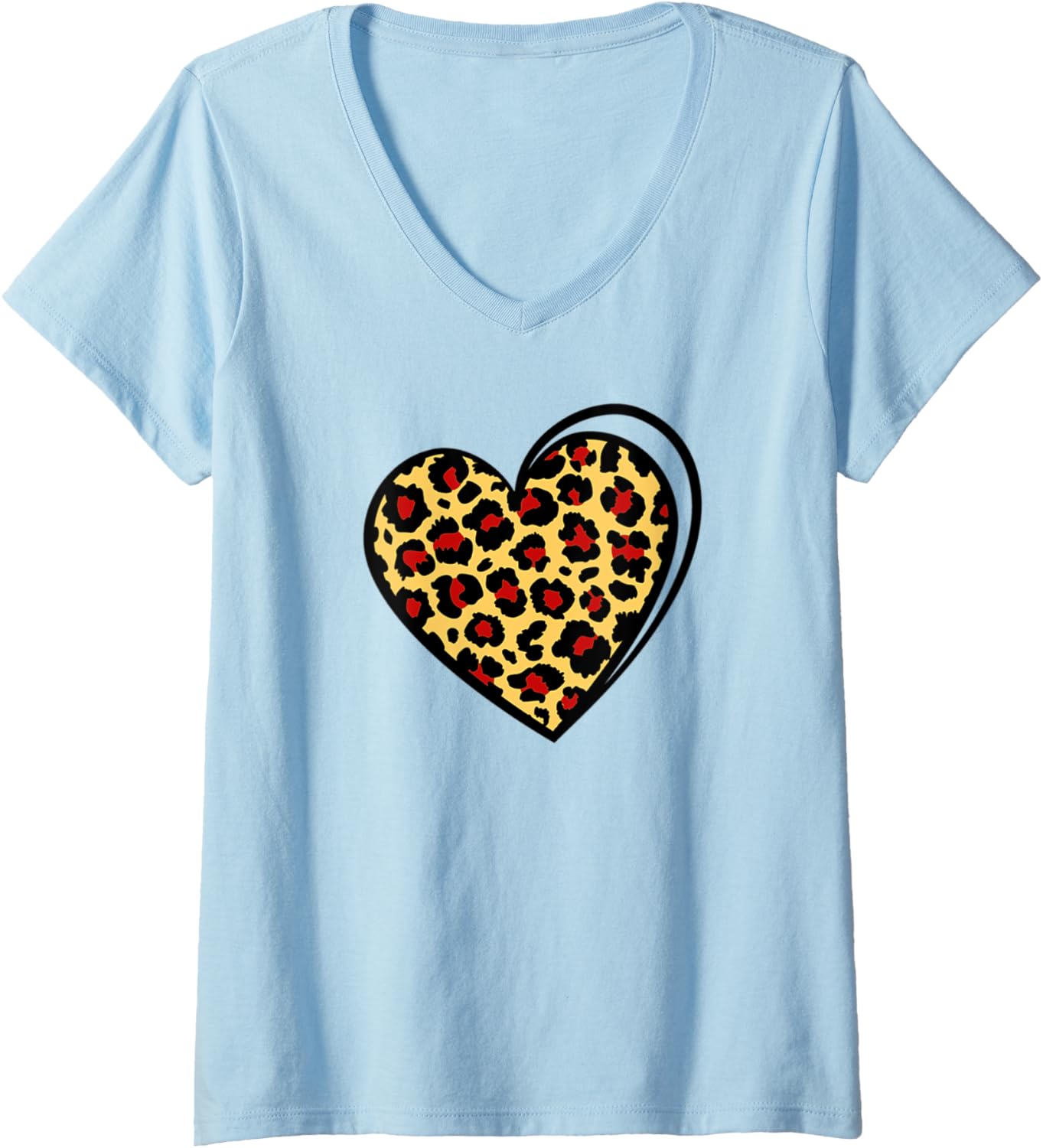 Womens Cheetah Leopard Print Valentine s Day Heart V Neck Apparel Viral TikTok Find Everyday Wear