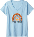 Womens Fall Vibes Animal Cheetah Print Rainbow Pumpkin Womens V Neck Apparel Trending US Gift Ready
