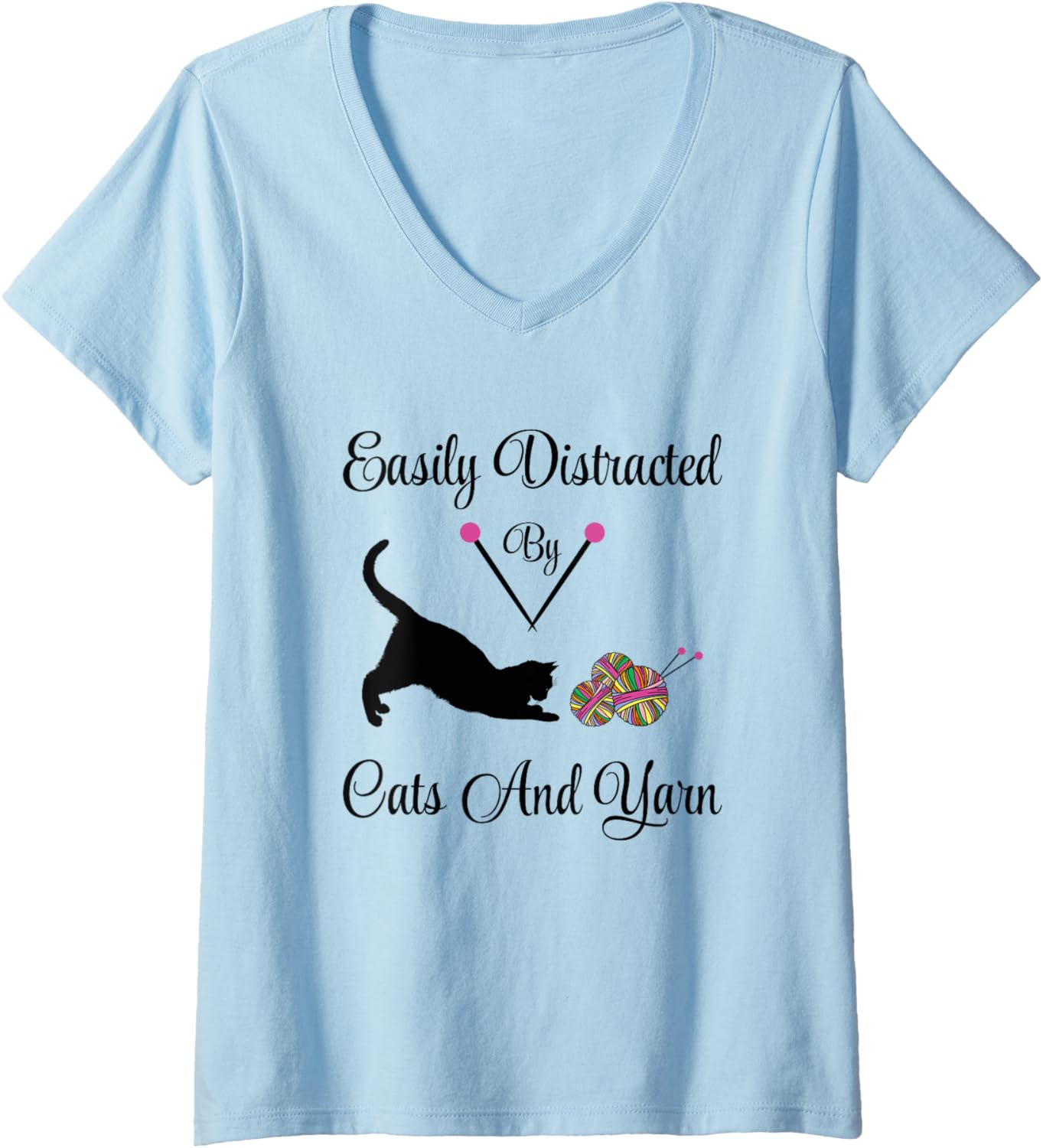 Womens Easily Distracted By Cats And Yarn, Knitting Yarn lovers V-Neck Yarn Supply | Top Rated | Best Seller Choice