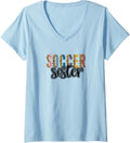 Womens Soccer SISTER Leopard Cheetah Print Retro Trendy Cute V Neck Apparel Comfort Fit Everyday Wear