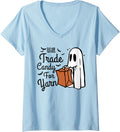 Womens Halloween Will Trade Candy For Yarn Funny Kntting Crochet V-Neck Yarn Supply | Premium Quality | High CTR Title