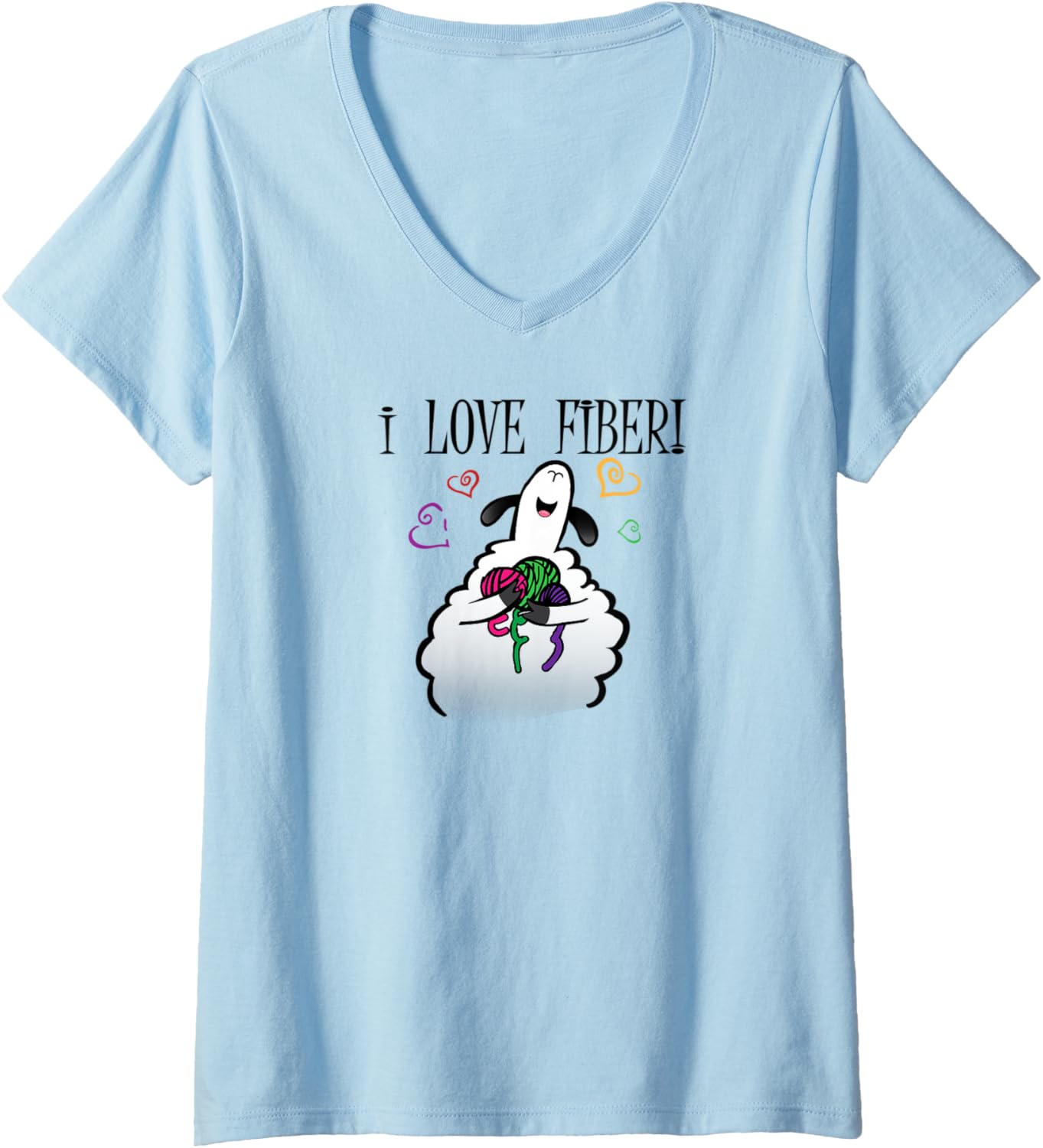 Womens I love fiber Handspinning Funny sheep V-Neck Apparel | Viral US Pick | Customer Favorite