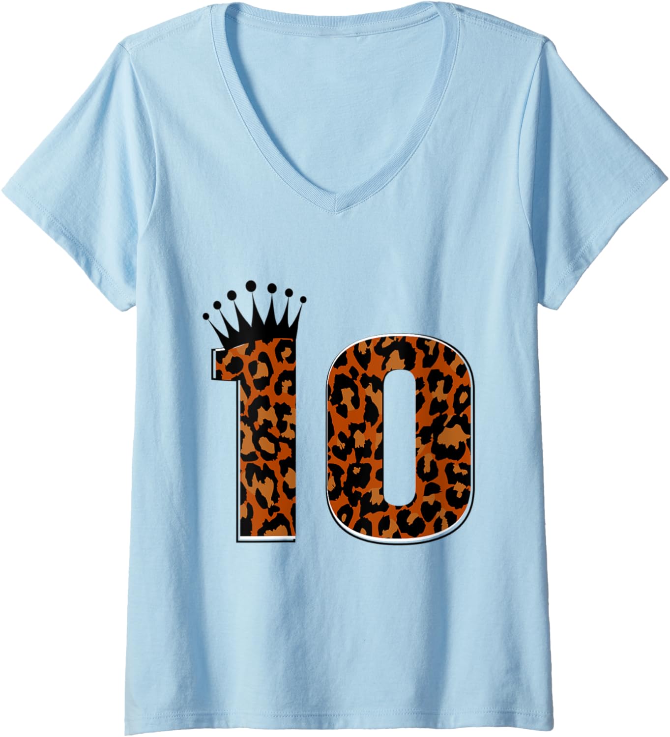 Womens Funny 10th Birthday Leopard Cheetah Print Girl B Day V Neck Apparel Comfort Fit Fan Favorite