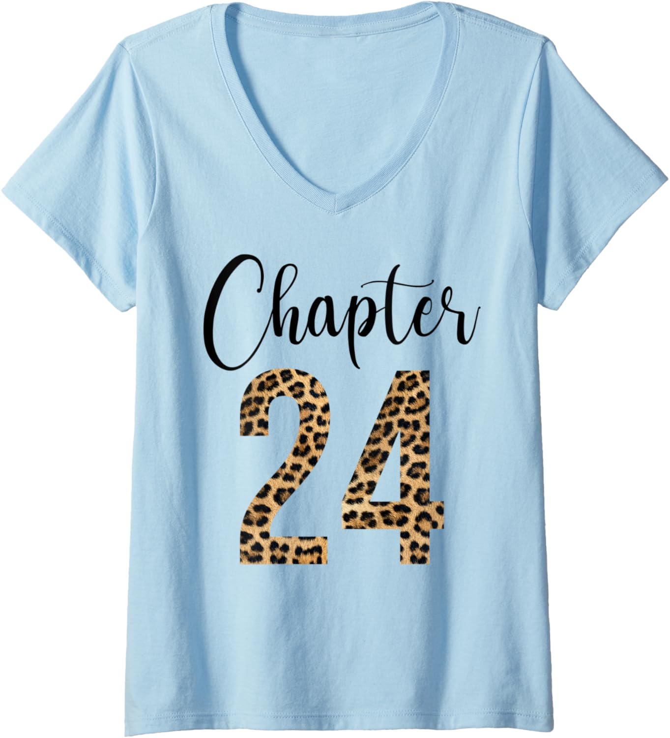 Womens 24 Year Birthday Party Leopard Print 24th Birthday Crew V Neck Apparel Trending US Everyday Wear