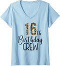 Womens 16 Year Birthday Party Leopard Print 16th Birthday Crew V Neck Apparel Streetwear Style Best Seller Look