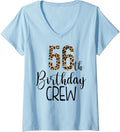 Womens 56 Year Birthday Party Leopard Print 56th Birthday Crew V Neck Apparel Streetwear Style Gift Ready