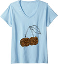Womens Cheetah Cherry Tee Cute Animal Print Day Women Girls Kids V Neck T Shirt Trending US Hot Right Now