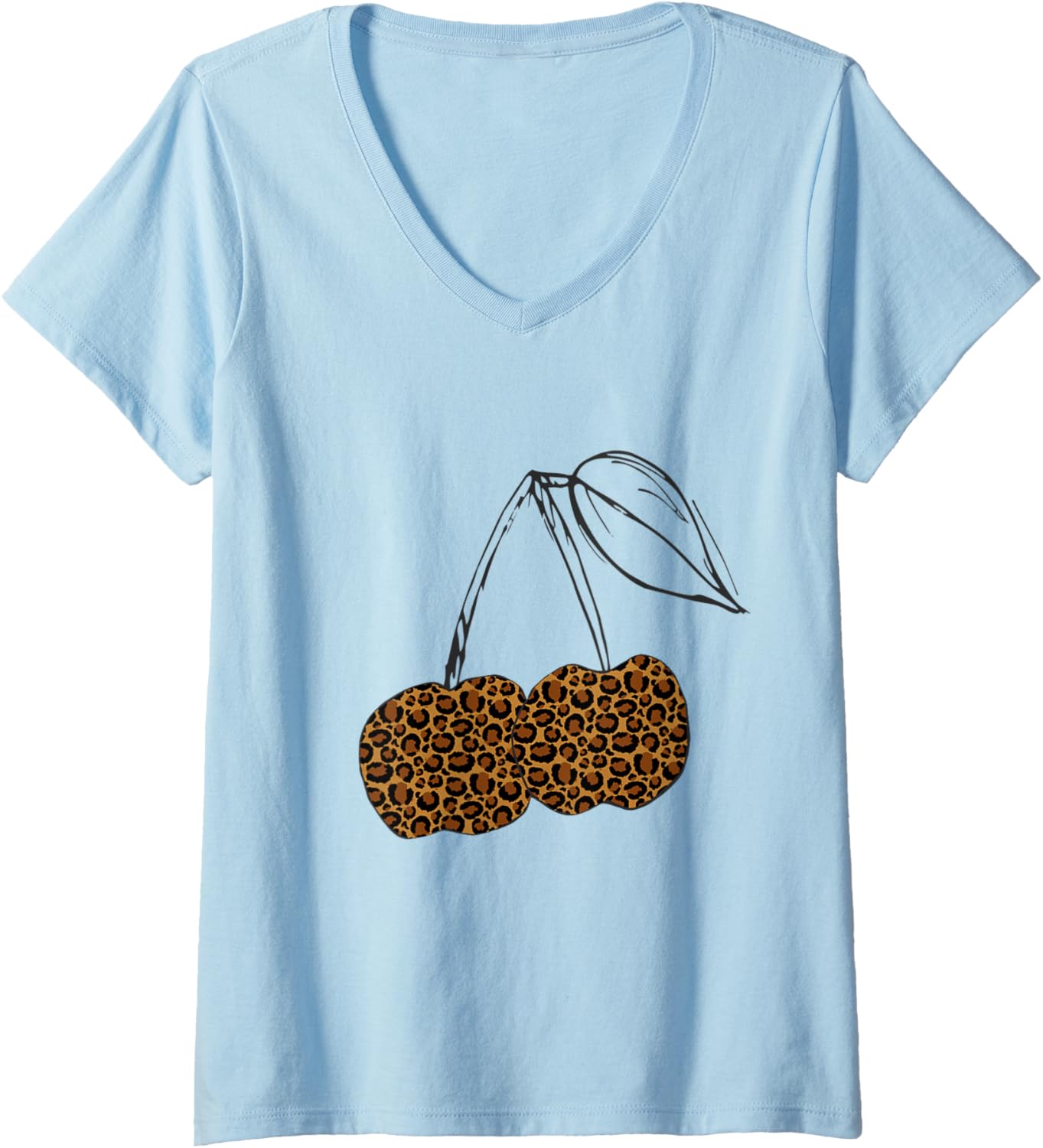 Womens Cheetah Cherry Tee Cute Animal Print Day Women Girls Kids V Neck T Shirt Trending US Hot Right Now
