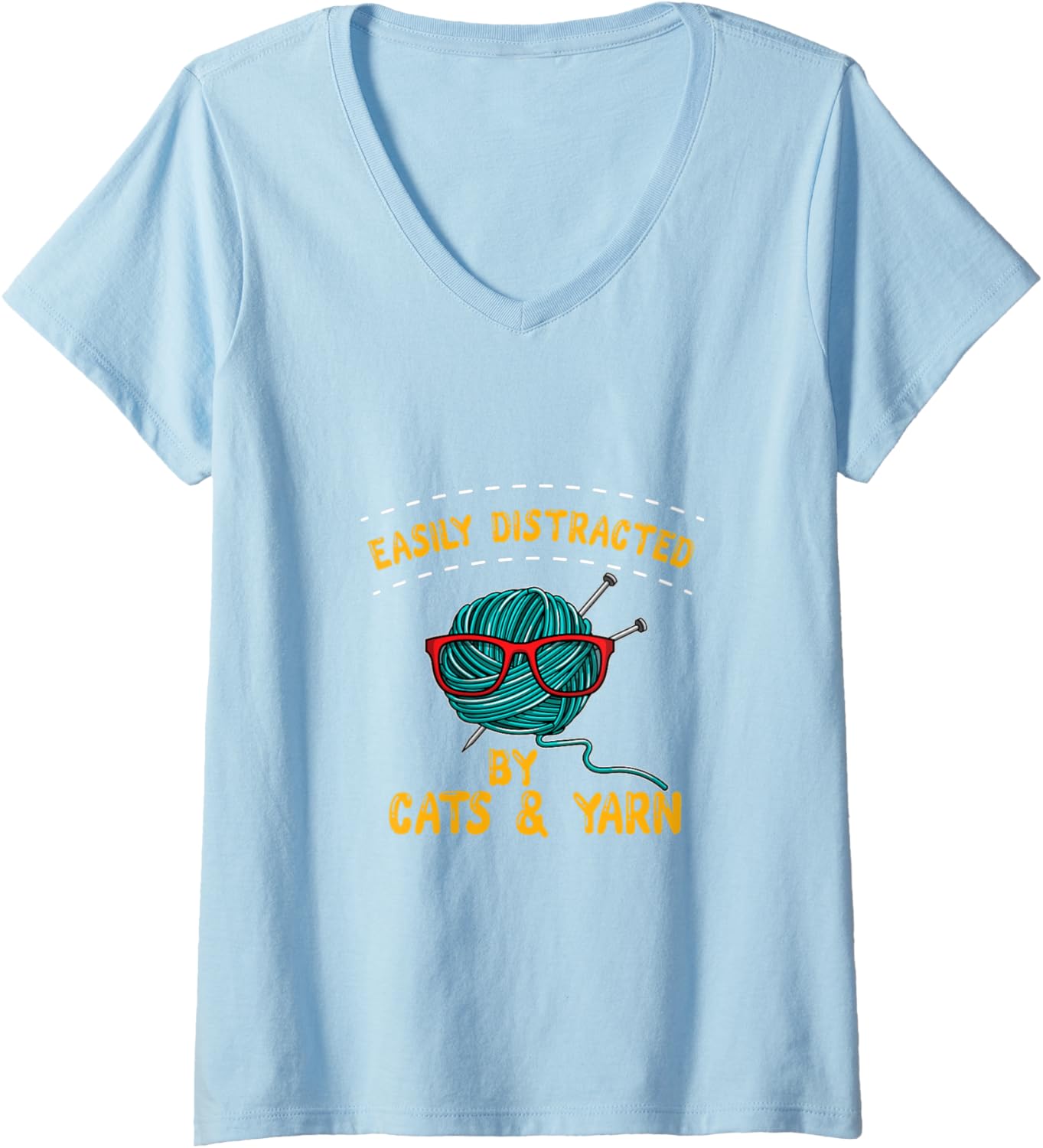 Womens Easily distracted by Cats & Yarn V-Neck Yarn Supply | Top Rated | Best Seller Choice