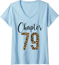 Womens 79 Year Birthday Party Leopard Print 79th Birthday Crew V Neck Apparel Viral TikTok Find Hot Right Now