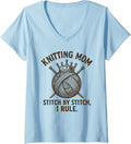 Womens Knitting Mom Yarn Queen Vintage Funny Yarn Ball V-Neck Yarn Supply | Top Rated | High CTR Title