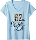 Womens 62 Year Birthday Party Leopard Print 62nd Birthday Crew V Neck Apparel Streetwear Style US Top Pick