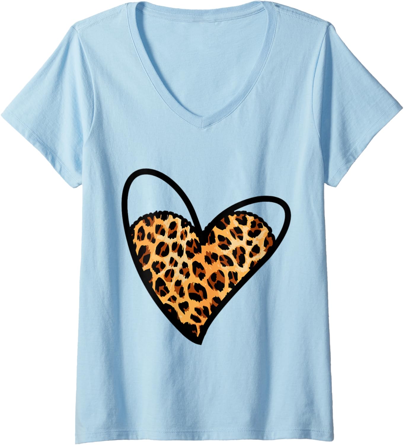 Womens Love Cheetah Leopard Print Heart Valentines Day Girls V Neck Apparel High Search Demand Everyday Wear