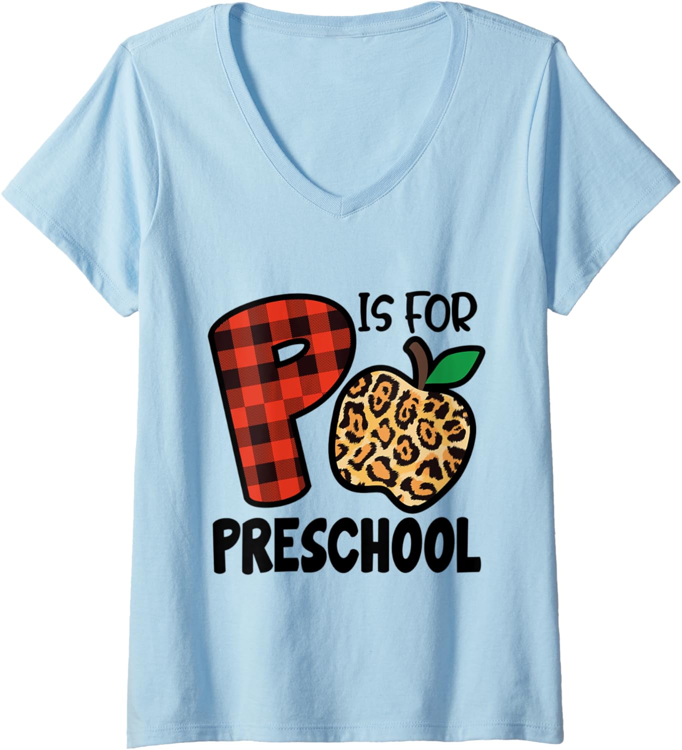 Womens P Is For Preschool Kids Teacher Back To School Cheetah Print V Neck Apparel High Search Demand Best Seller Look
