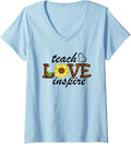 Womens Teach Love Inspire Cute Sunflower Leopard Cheetah Print Gift V Neck Apparel High Search Demand Gift Ready