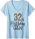 Womens 32 Year Birthday Party Leopard Print 32nd Birthday Crew V Neck Apparel Premium Print Everyday Wear