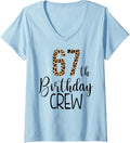 Womens 67 Year Birthday Party Leopard Print 67th Birthday Crew V Neck Apparel Streetwear Style Everyday Wear