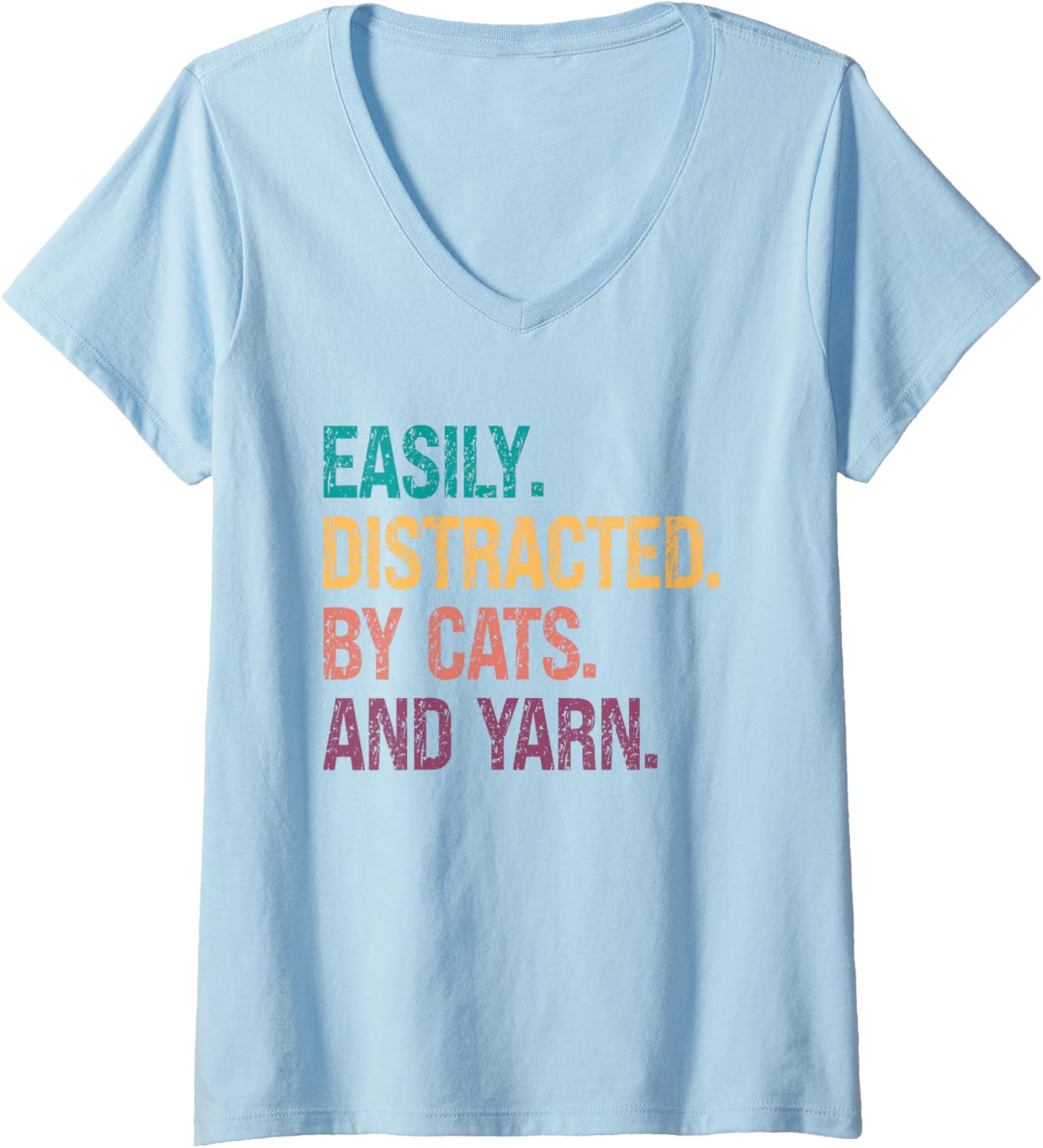 Womens Easily Distracted by cats And Yarn Quote knitting lovers V-Neck Yarn Supply | Viral US Pick | Perfect for Craf...