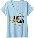 Womens Cute Trendy Mama Bear 5 Cubs Mom Cheetah Print Heart Design V Neck Apparel Premium Print Gift Ready