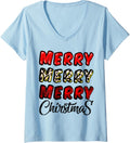 Womens Merry Christmas Plaid Leopard Cheetah Print V Neck Apparel Streetwear Style US Top Pick