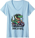 Womens Michael Funny Alligator Design for Boys Name Michael V-Neck Apparel | Everyday Casual Wear