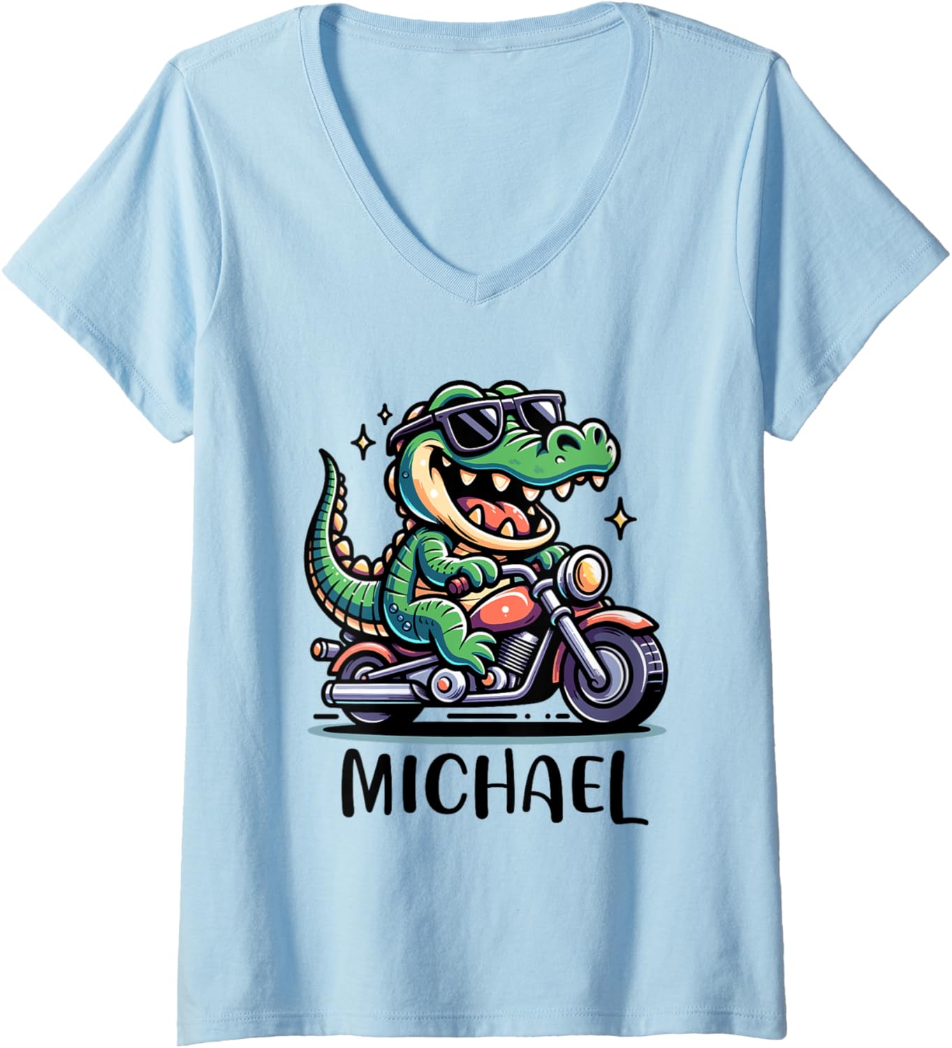 Womens Michael Funny Alligator Design for Boys Name Michael V-Neck Apparel | Everyday Casual Wear