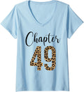 Womens 49 Year Birthday Party Leopard Print 49th Birthday Crew V Neck Apparel Comfort Fit Everyday Wear