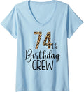 Womens 74 Year Birthday Party Leopard Print 74th Birthday Crew V Neck Apparel Viral TikTok Find US Top Pick