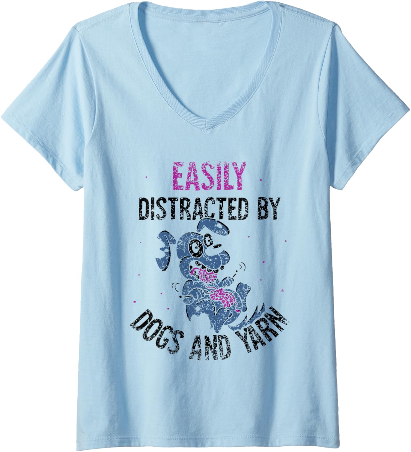 Easily Distracted By Dogs And Yarn Knitter Knit Knitting V-Neck Yarn Supply | Premium Quality | Best Seller Choice
