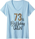 Womens 73 Year Birthday Party Leopard Print 73rd Birthday Crew V Neck Apparel High Search Demand Best Seller Look
