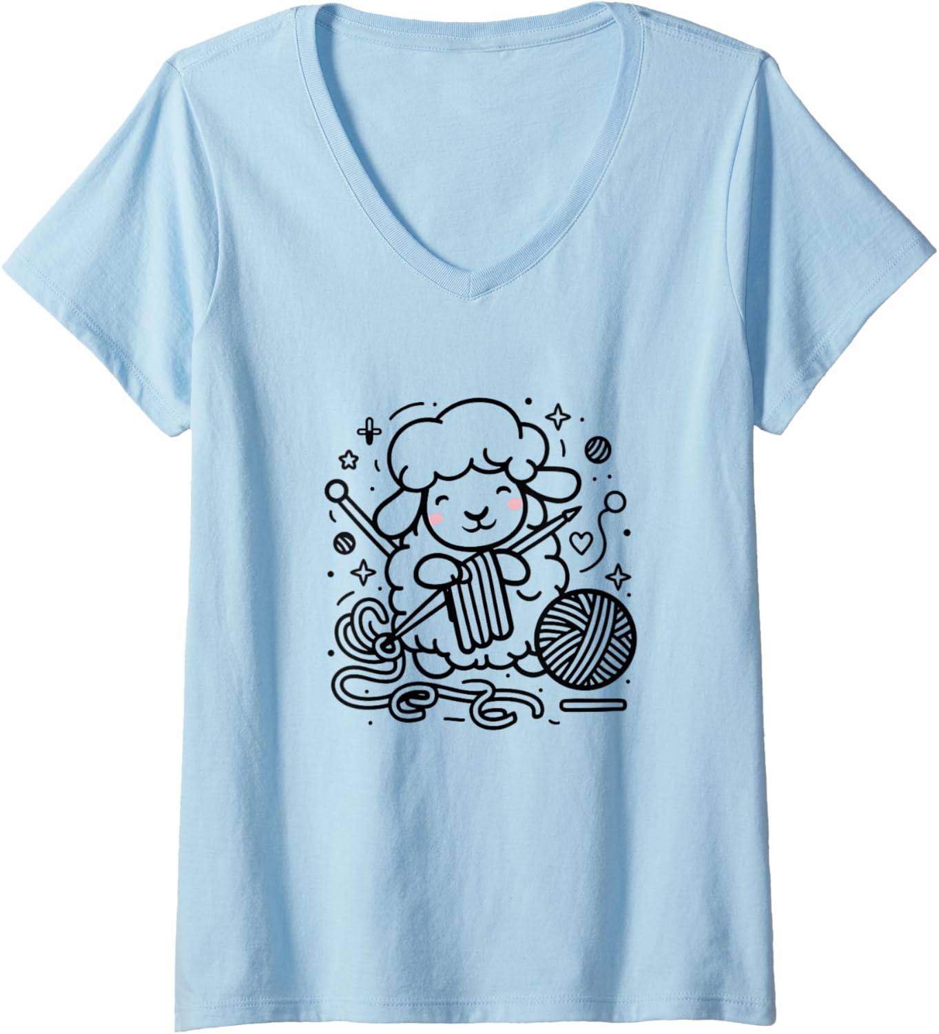 Womens Cute Knitting Sheep Yarn Ball Art V-Neck Yarn Supply | Top Rated | Best Seller Choice
